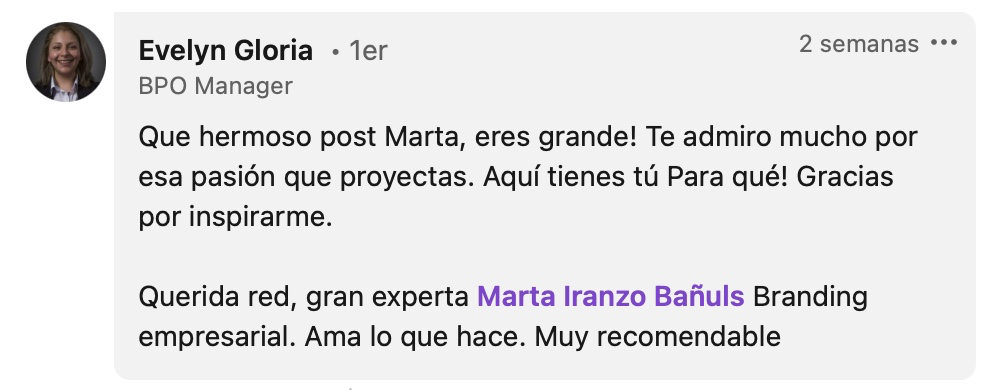 Recomendación de Evelyn Gloria, BPO Manager